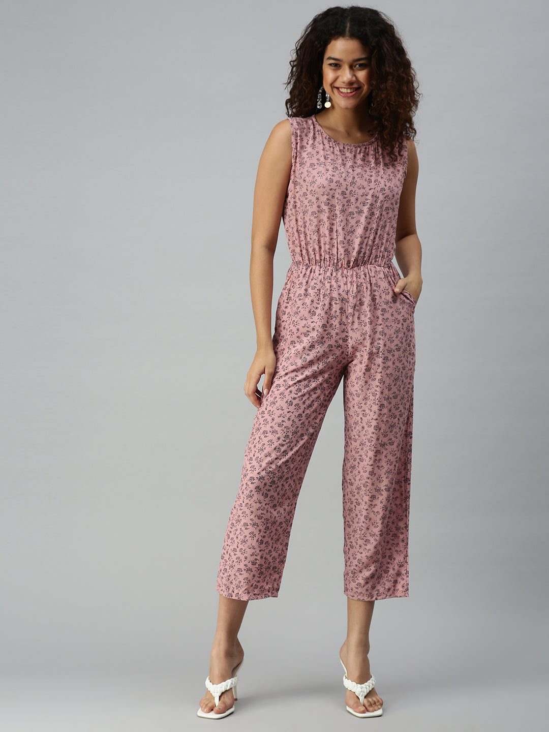 Women's Mauve Printed Basic Jumpsuit