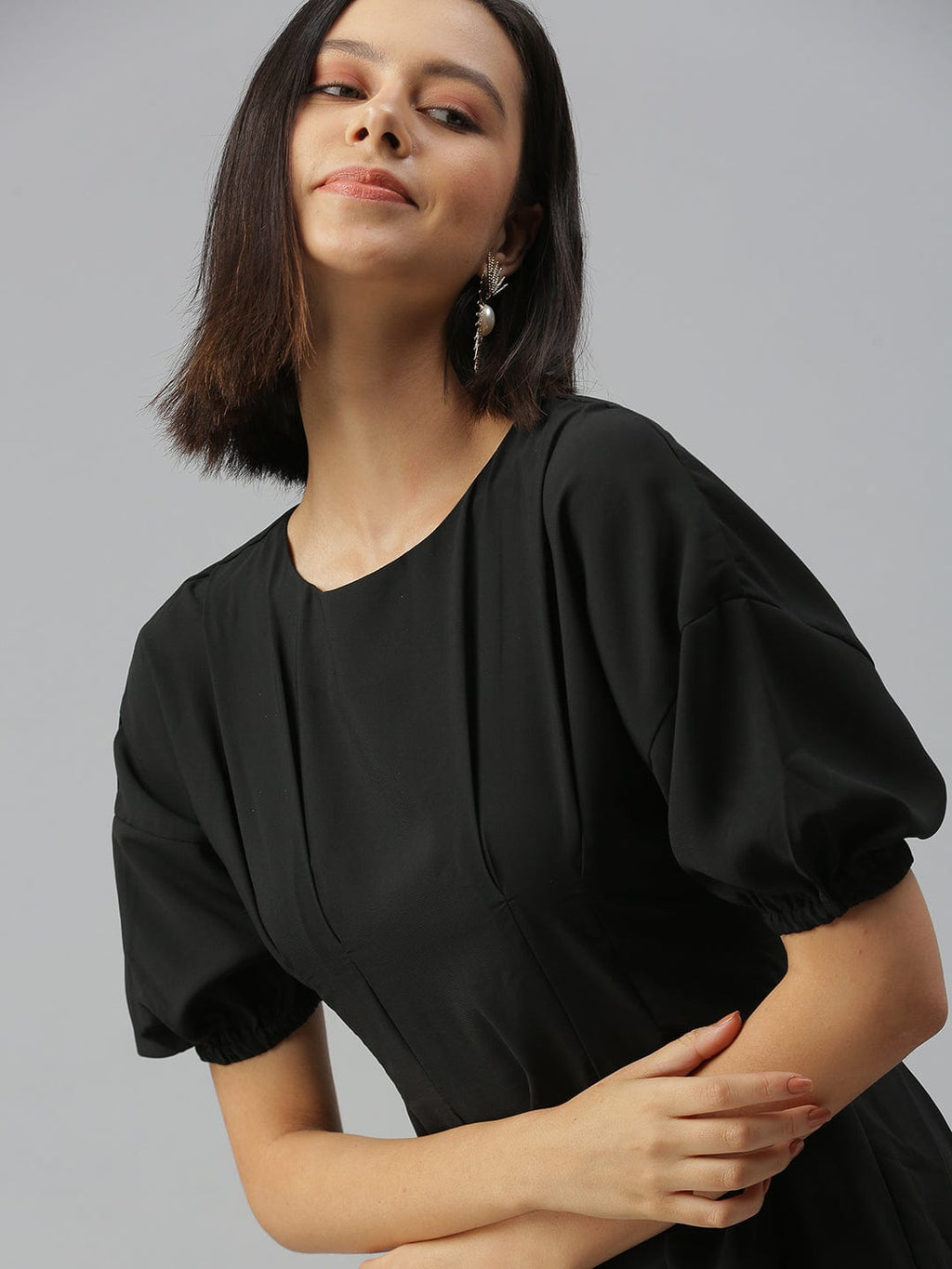 Women's Black Crepe A-Line Dress