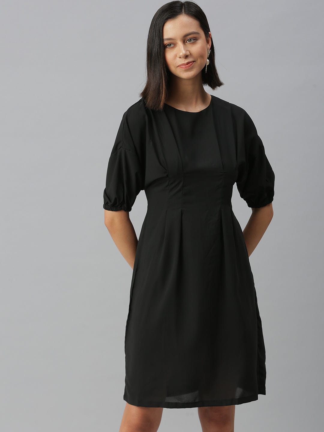 Women's Black Crepe A-Line Dress