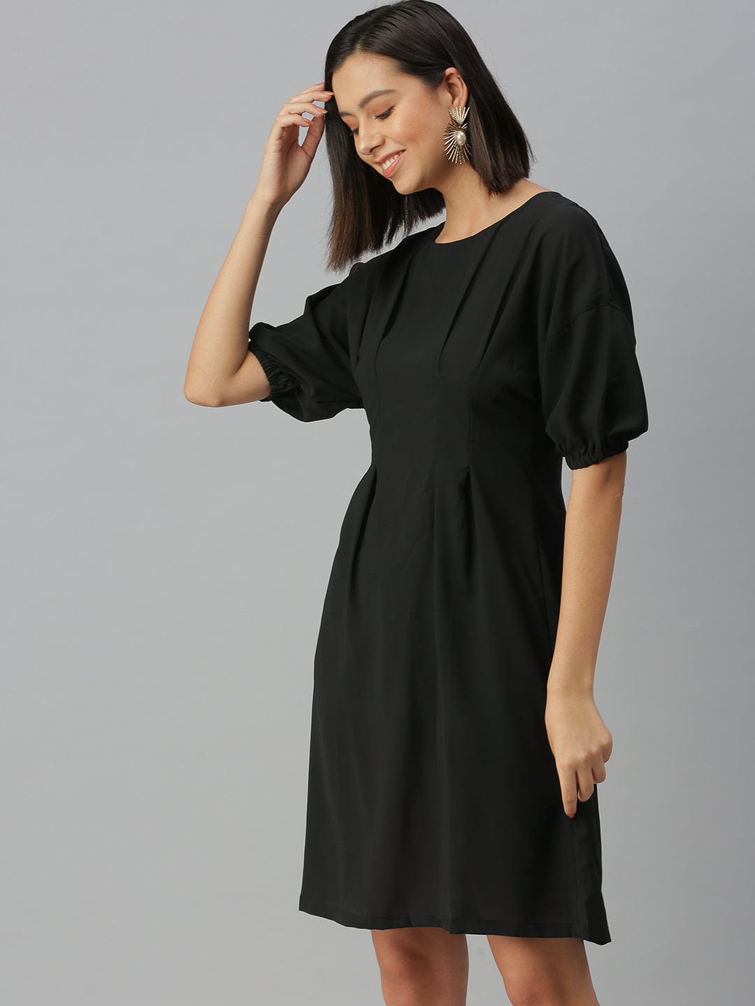 Women's Black Crepe A-Line Dress