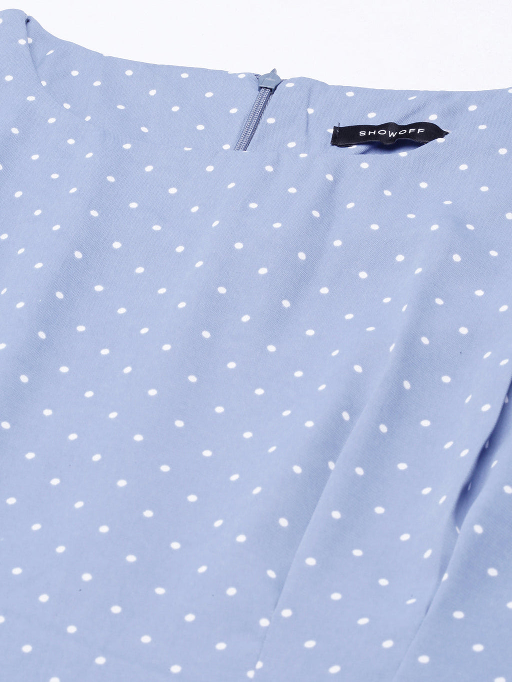 Women's Blue Polka Dot Printed Cotton A-Line Dress