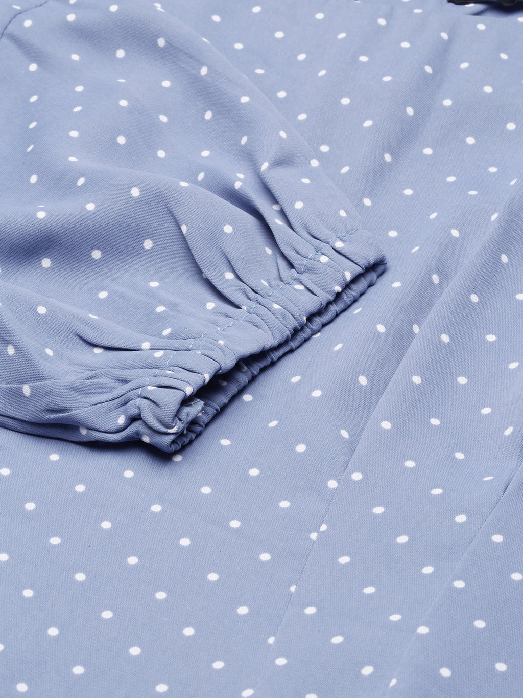 Women's Blue Polka Dot Printed Cotton A-Line Dress