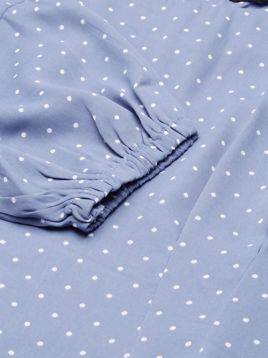 Women's Blue Polka Dot Printed Cotton A-Line Dress