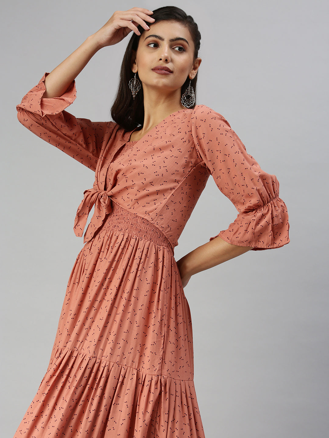 Women's Brown Crepe Maxi Midi Dress