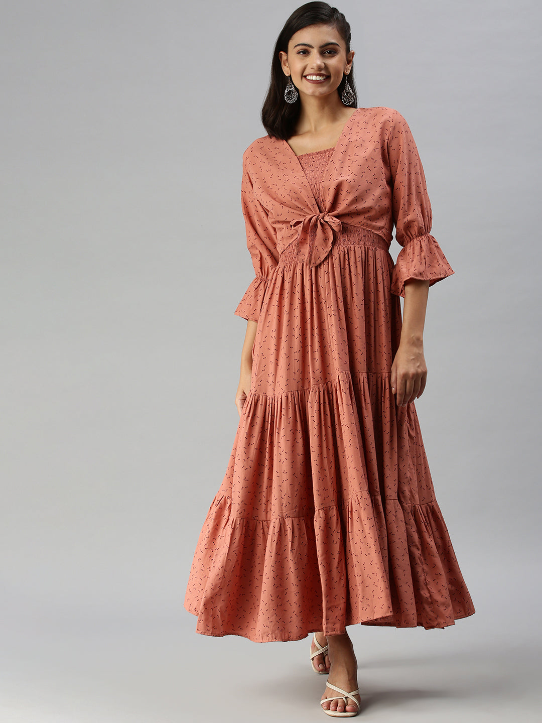 Women's Brown Crepe Maxi Midi Dress