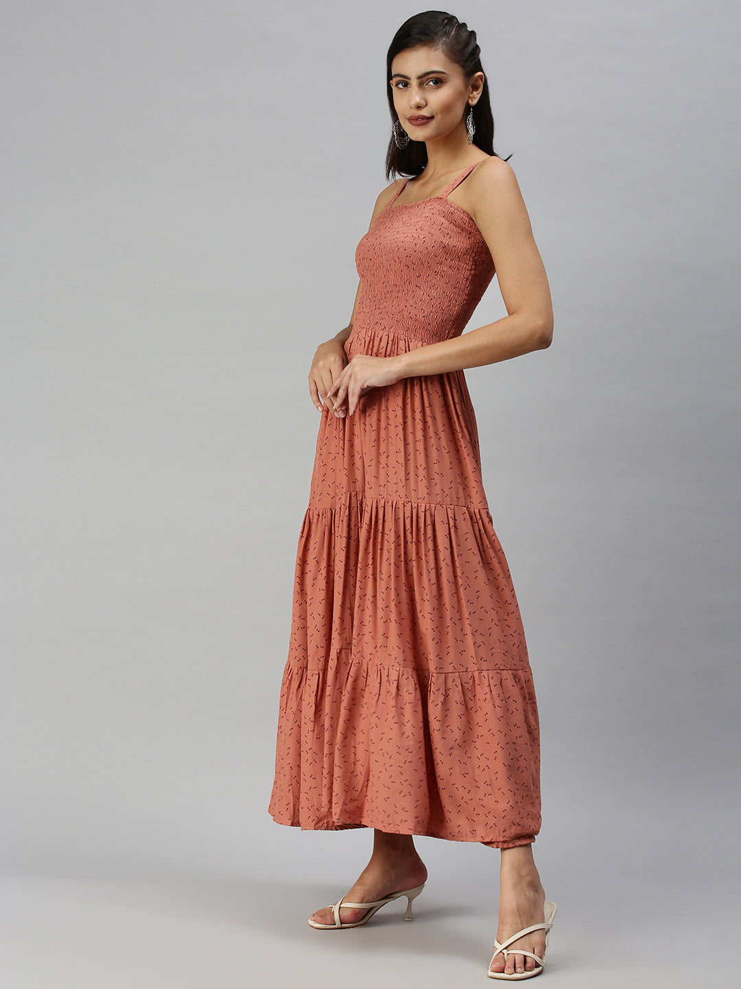 Women's Brown Crepe Maxi Midi Dress