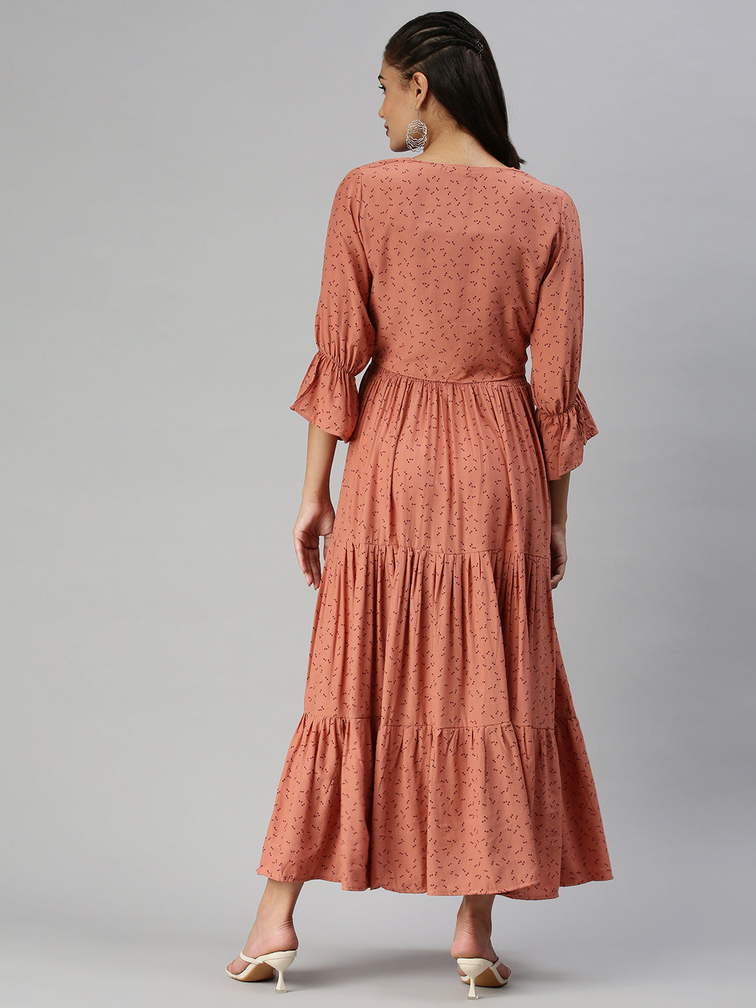 Women's Brown Crepe Maxi Midi Dress