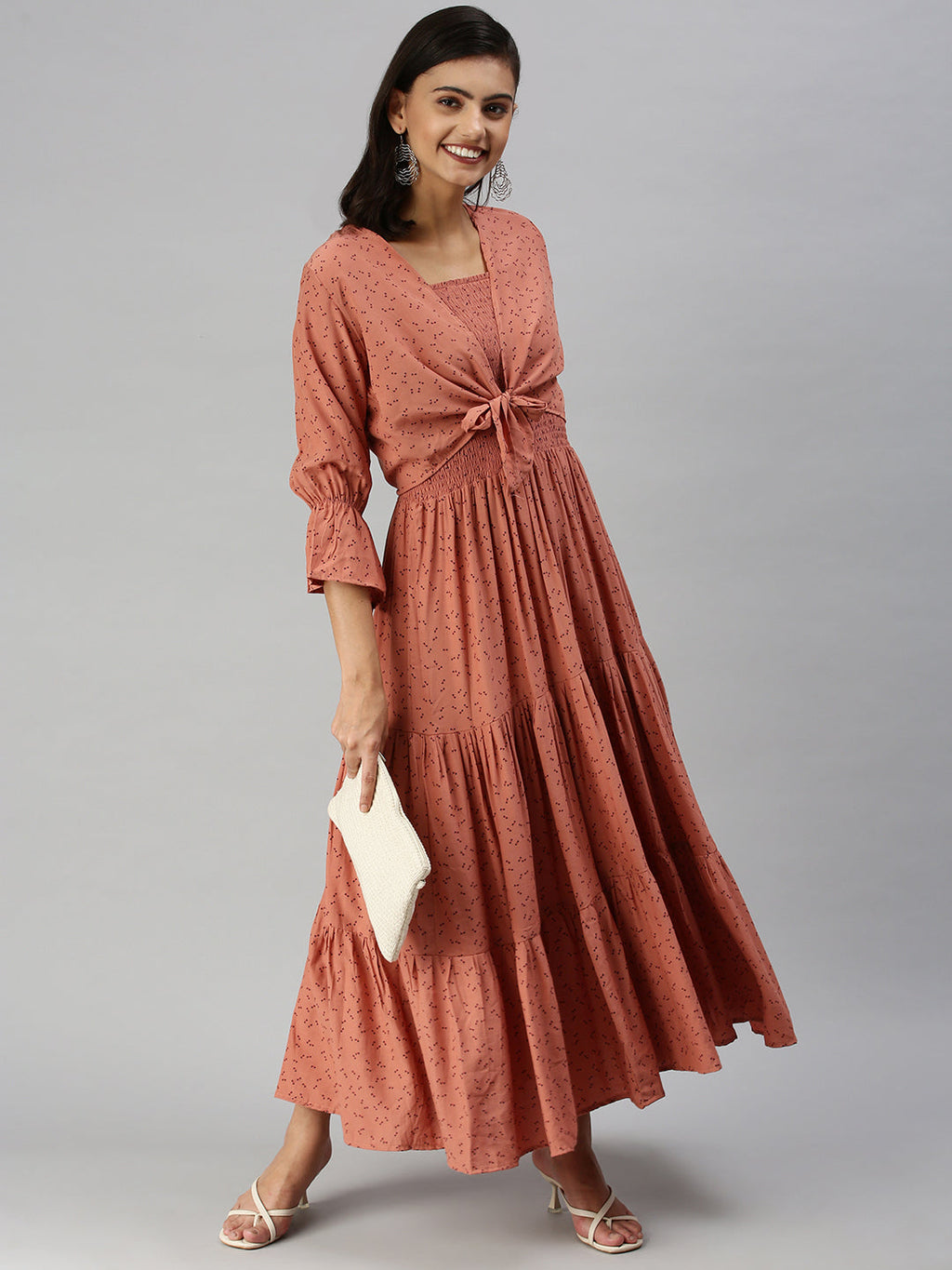 Women's Brown Crepe Maxi Midi Dress