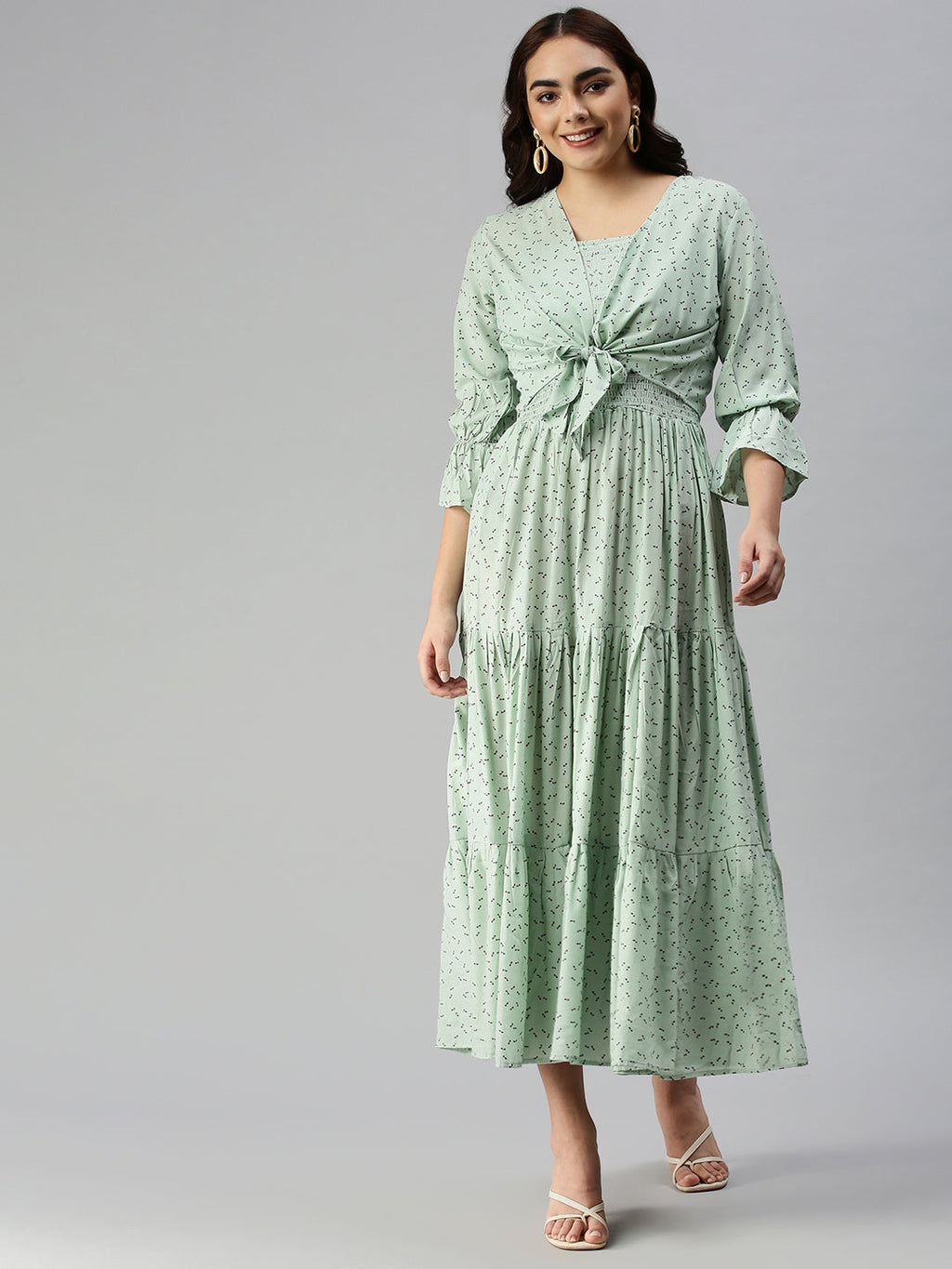 Women's Green Floral Crepe Dress