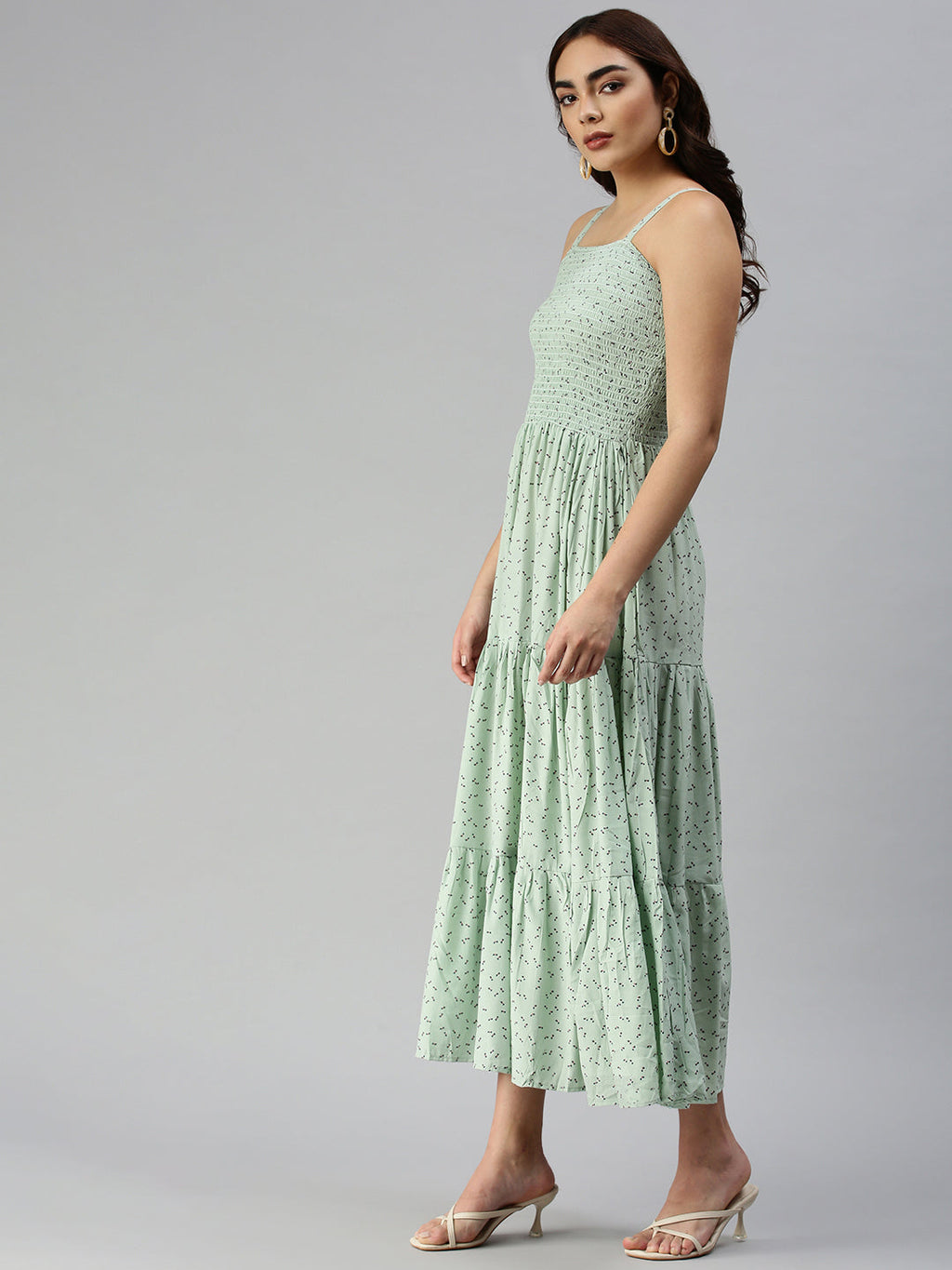 Women's Green Floral Crepe Dress