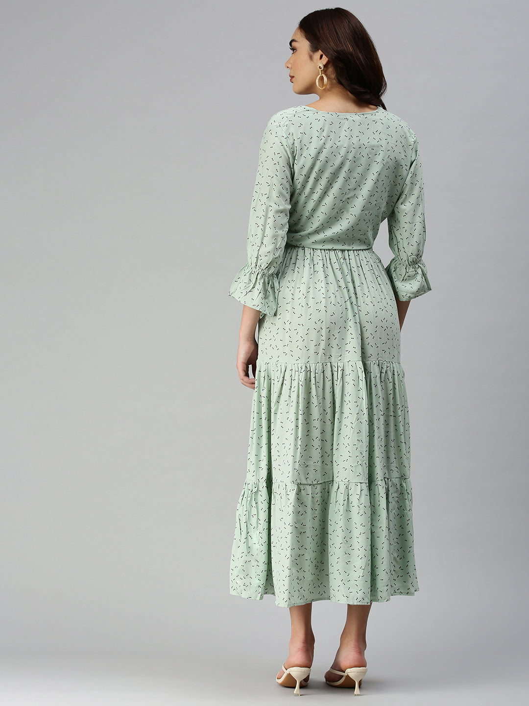 Women's Green Floral Crepe Dress