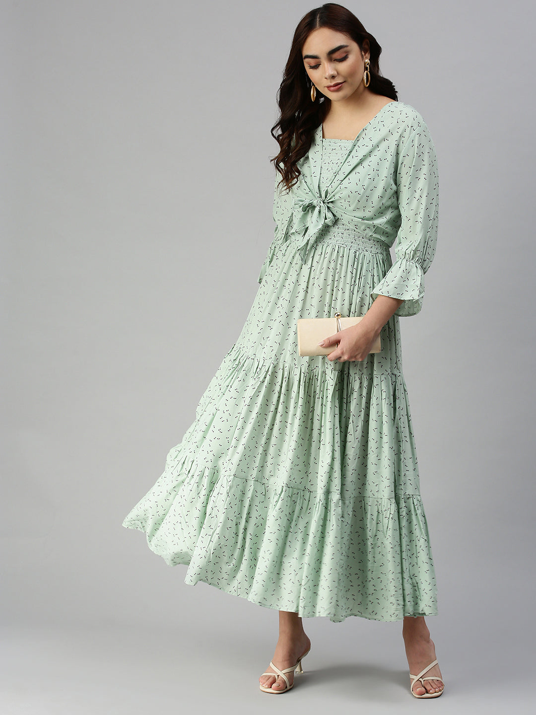 Women's Green Floral Crepe Dress