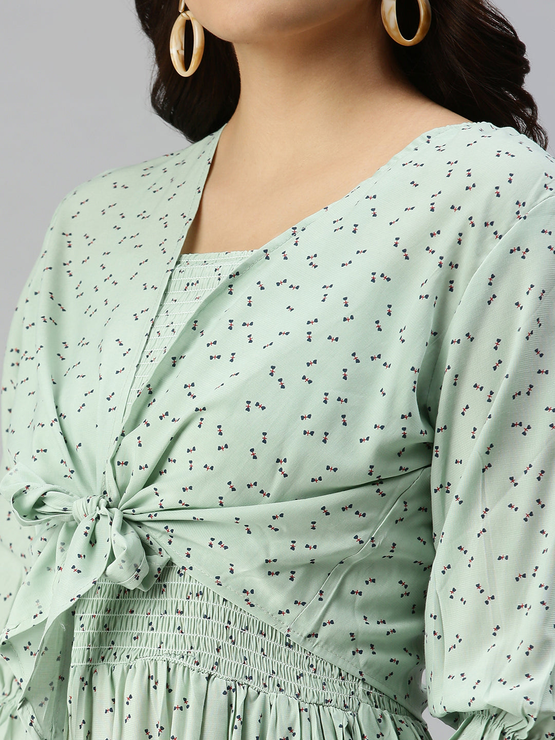 Women's Green Floral Crepe Dress