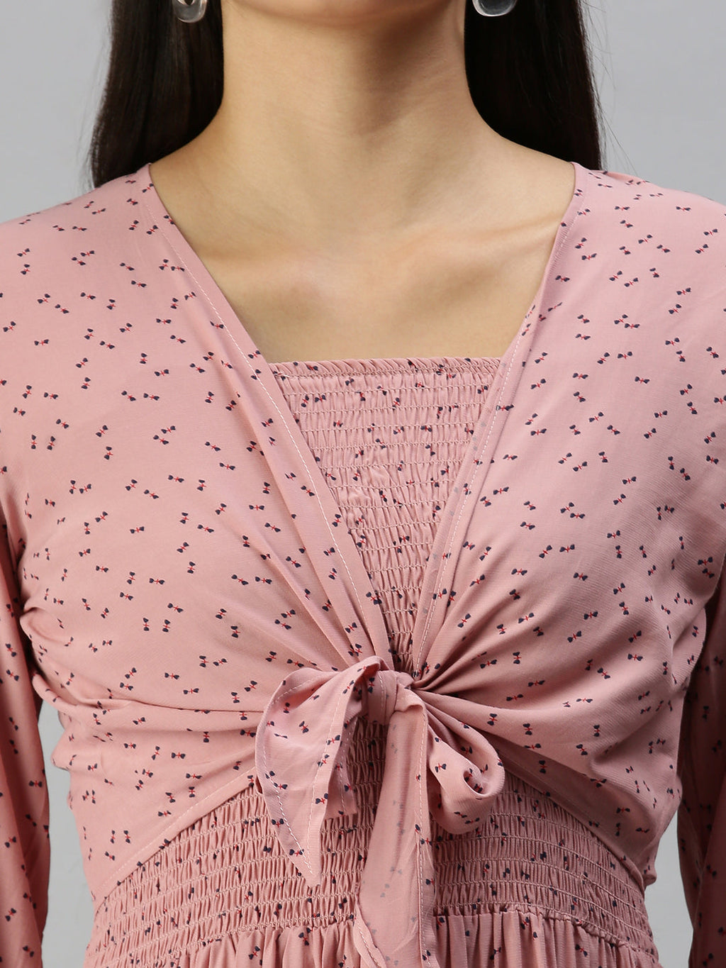 Women's Mauve Ethnic Motifs Crepe A-Line Midi Dress