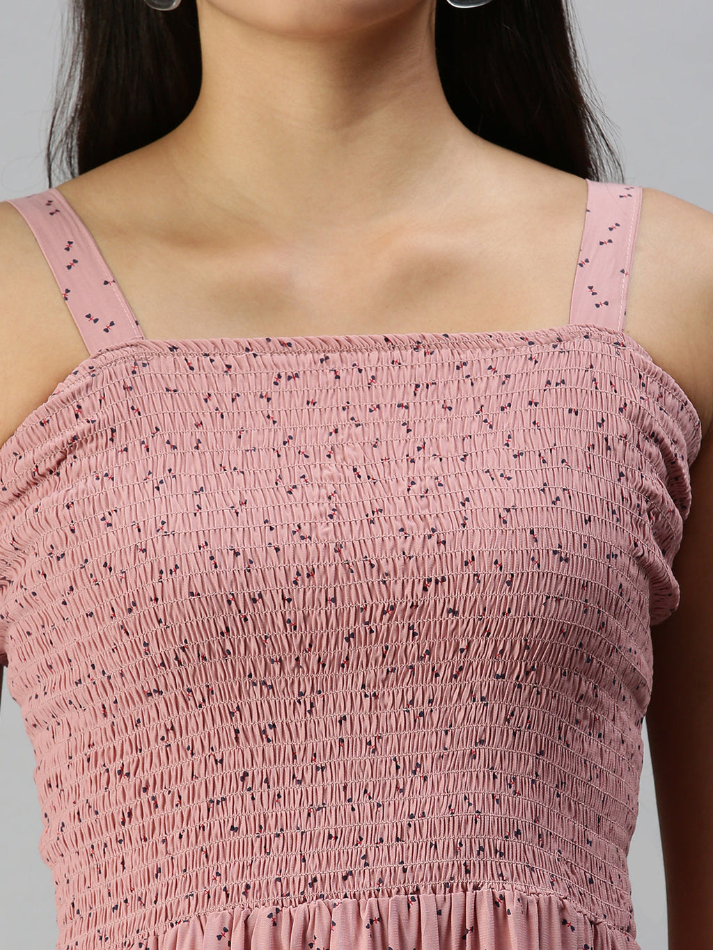 Women's Mauve Ethnic Motifs Crepe A-Line Midi Dress