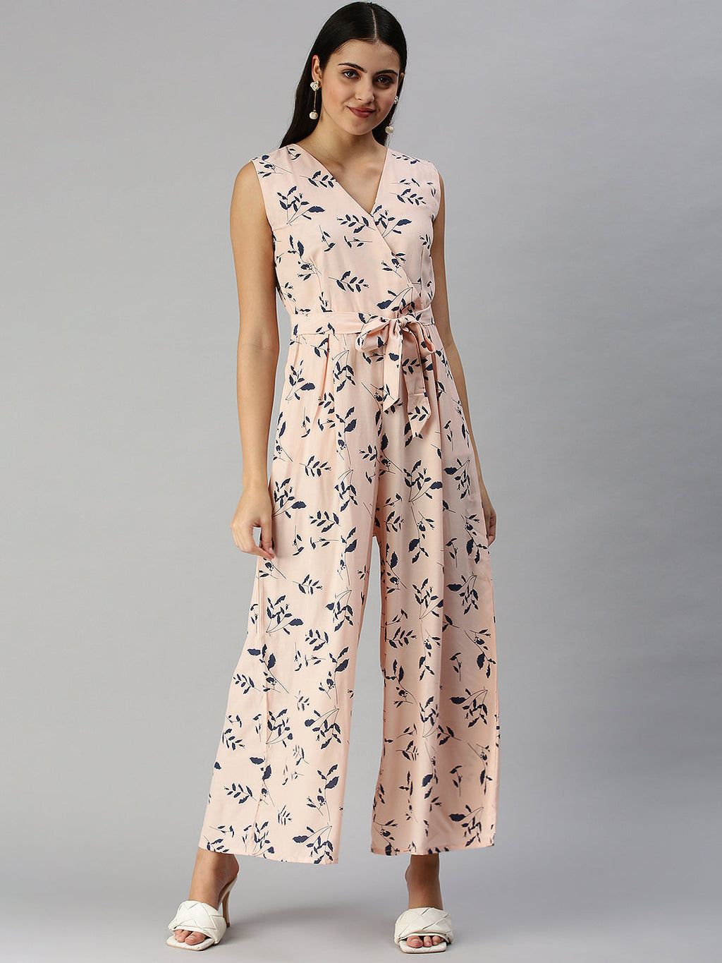 Women's Peach Printed Culotte Jumpsuit