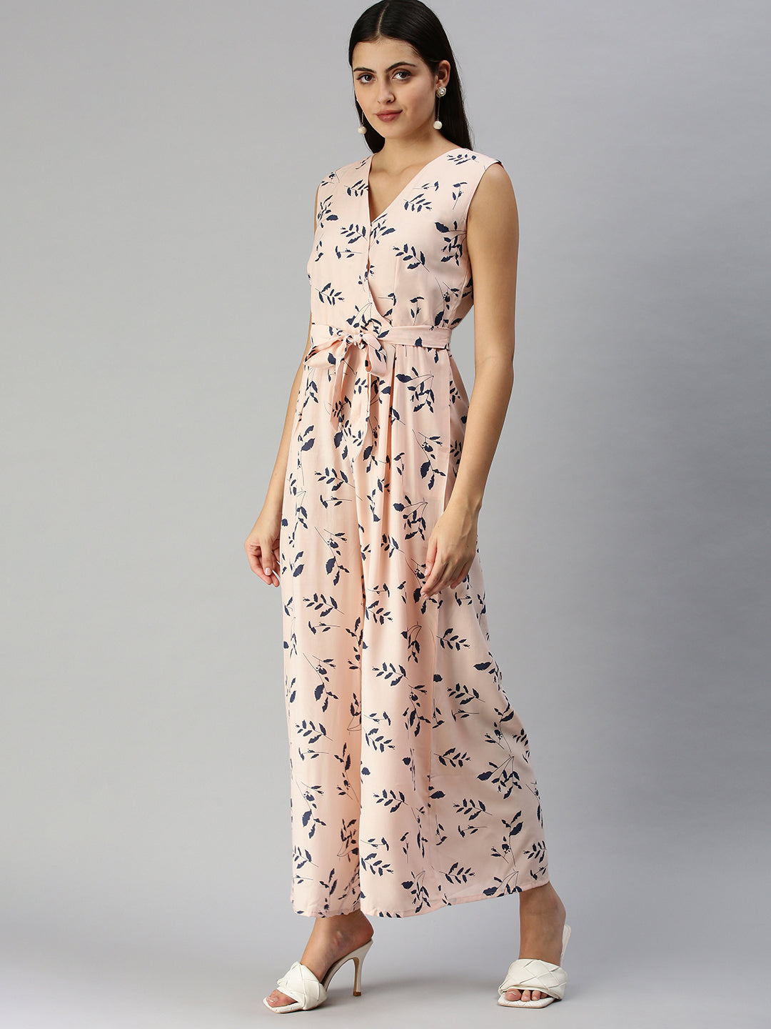 Women's Peach Printed Culotte Jumpsuit