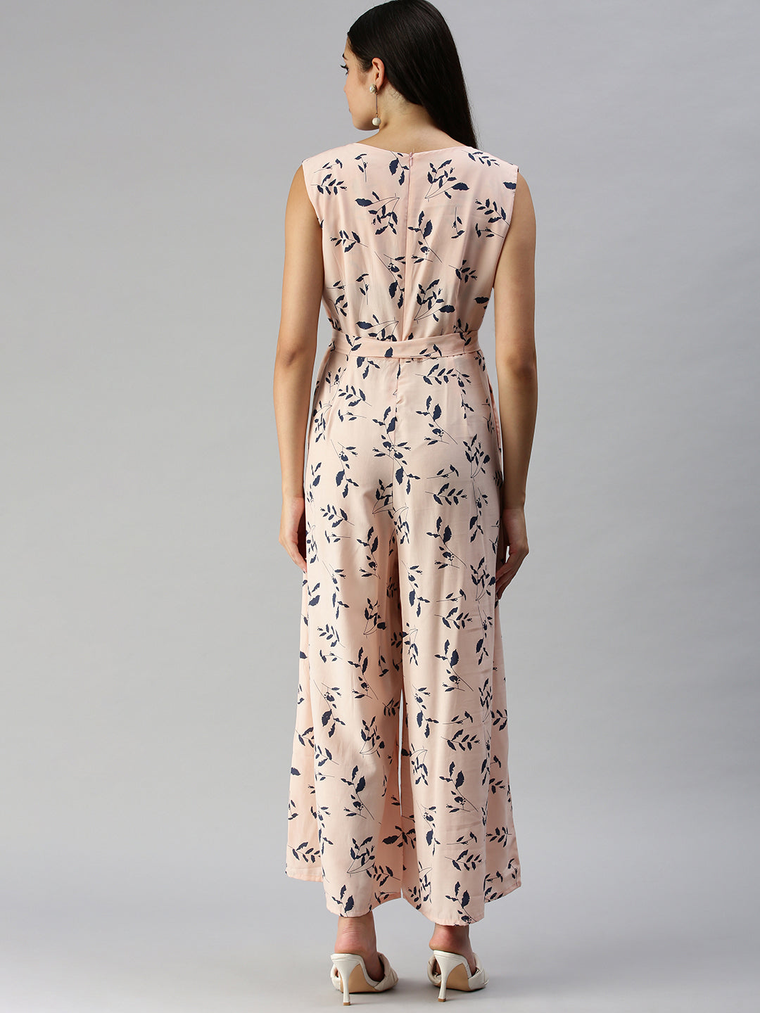 Women's Peach Printed Culotte Jumpsuit