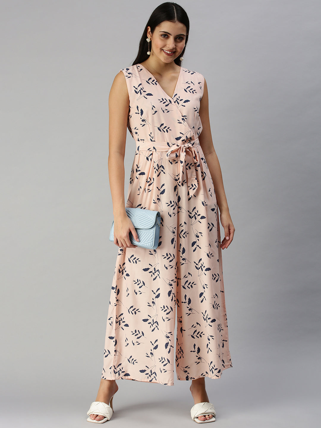 Women's Peach Printed Culotte Jumpsuit