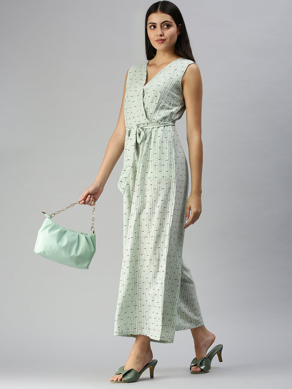 Women's Green Printed Basic Jumpsuit