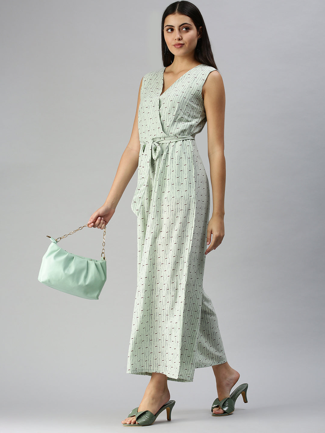 Women's Green Printed Basic Jumpsuit
