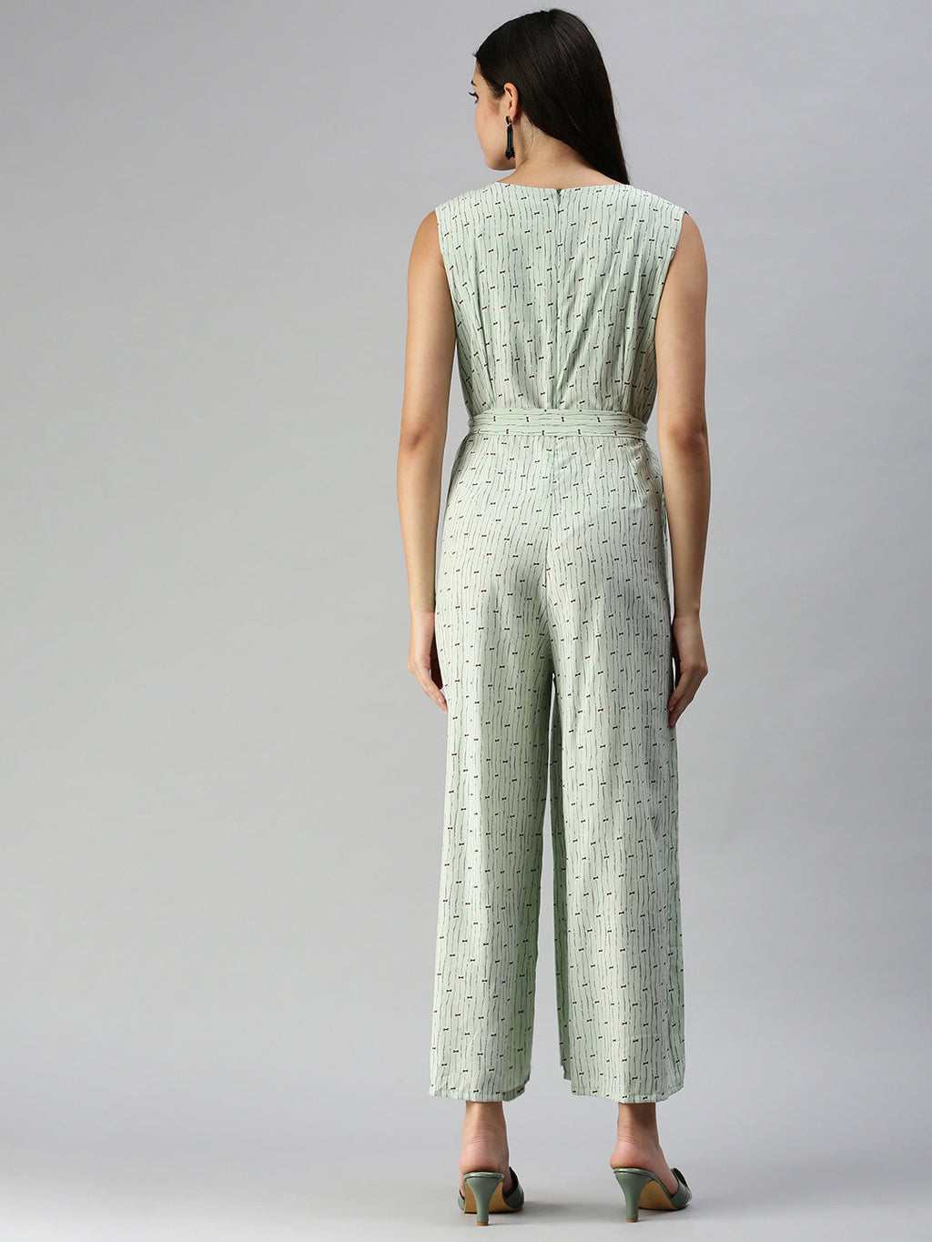 Women's Green Printed Basic Jumpsuit
