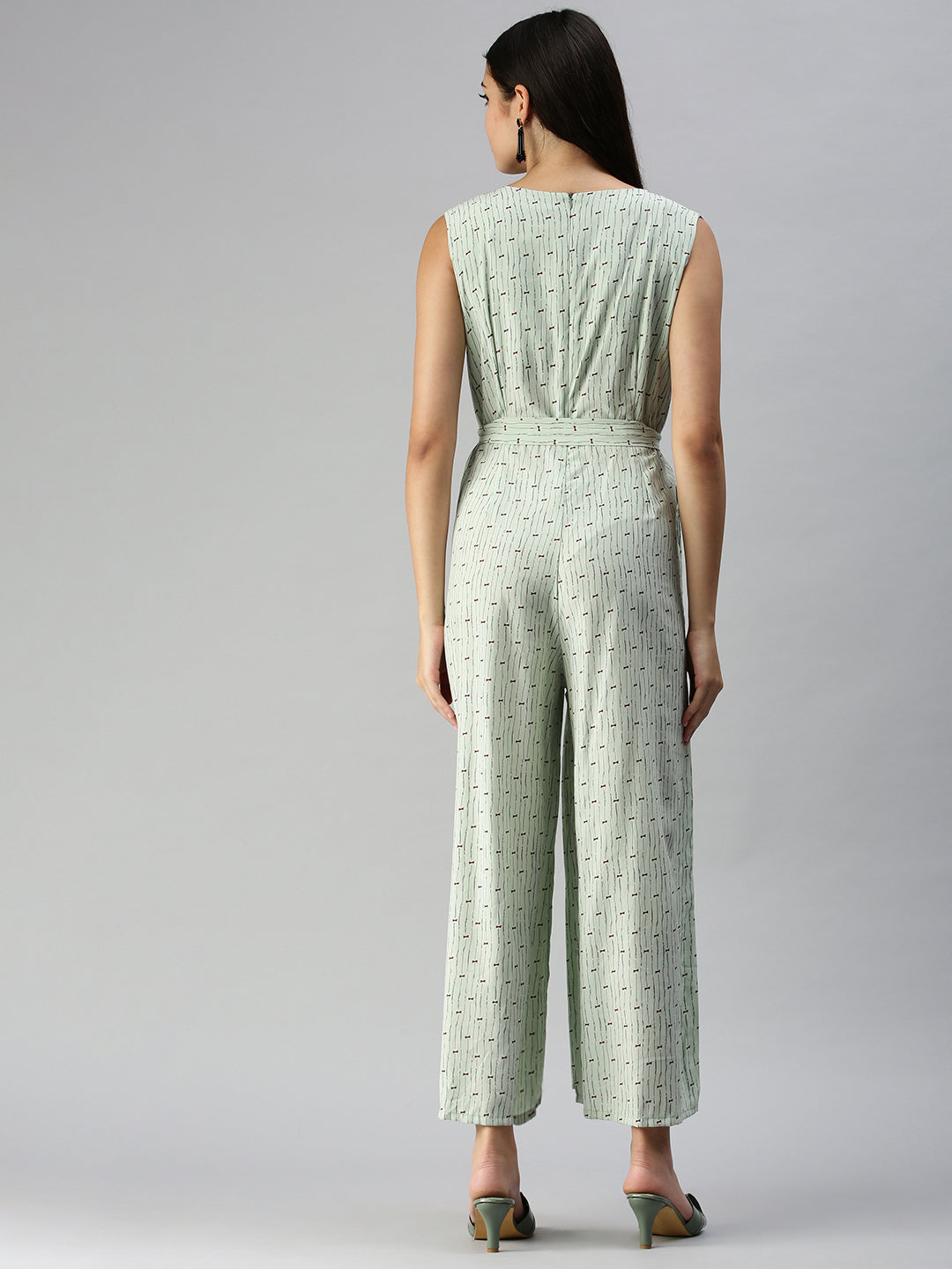Women's Green Printed Basic Jumpsuit