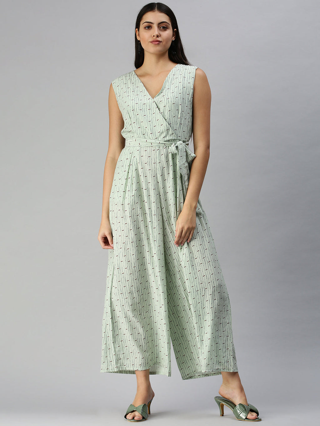 Women's Green Printed Basic Jumpsuit