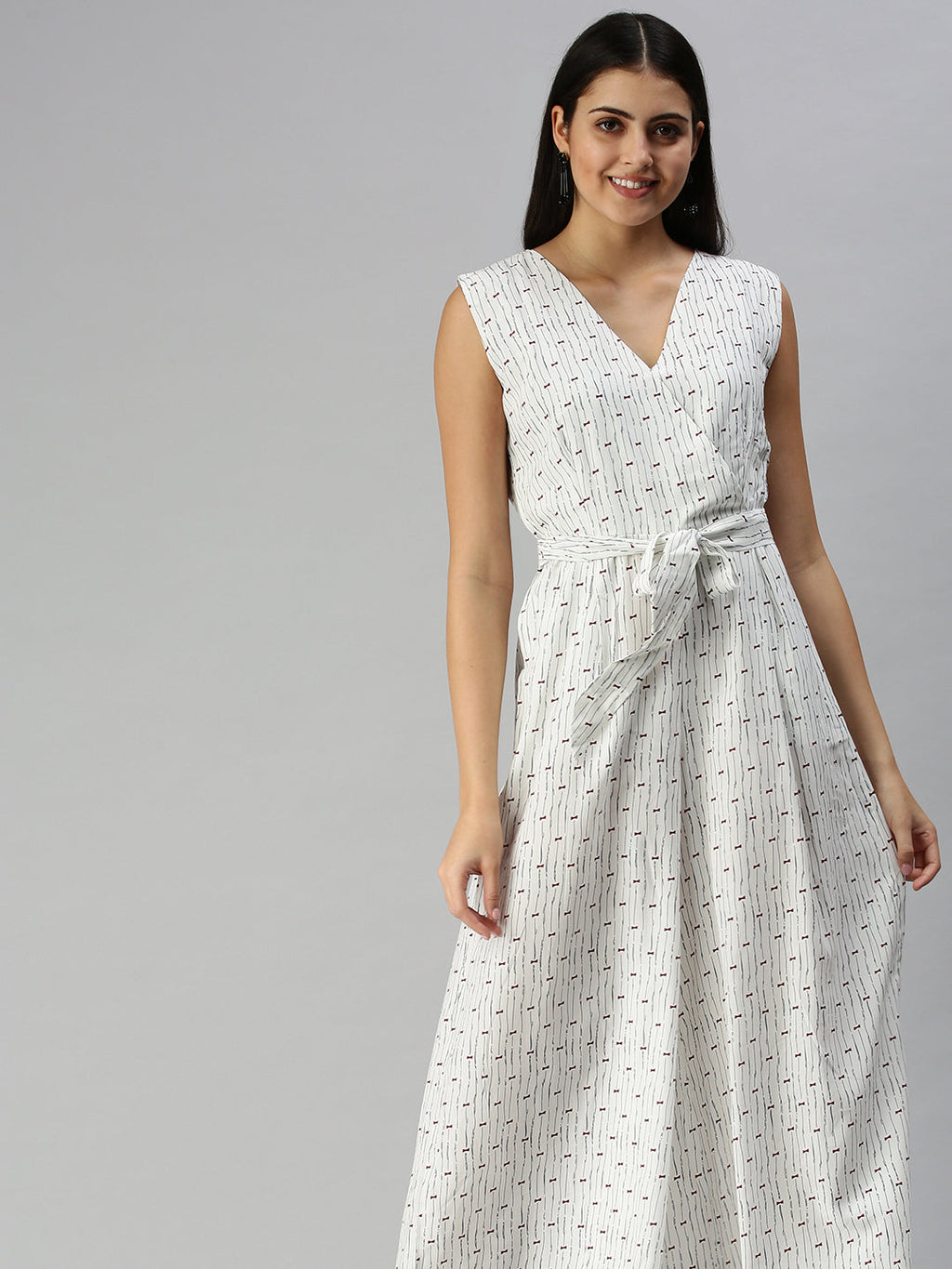 Women's White Printed Basic Jumpsuit