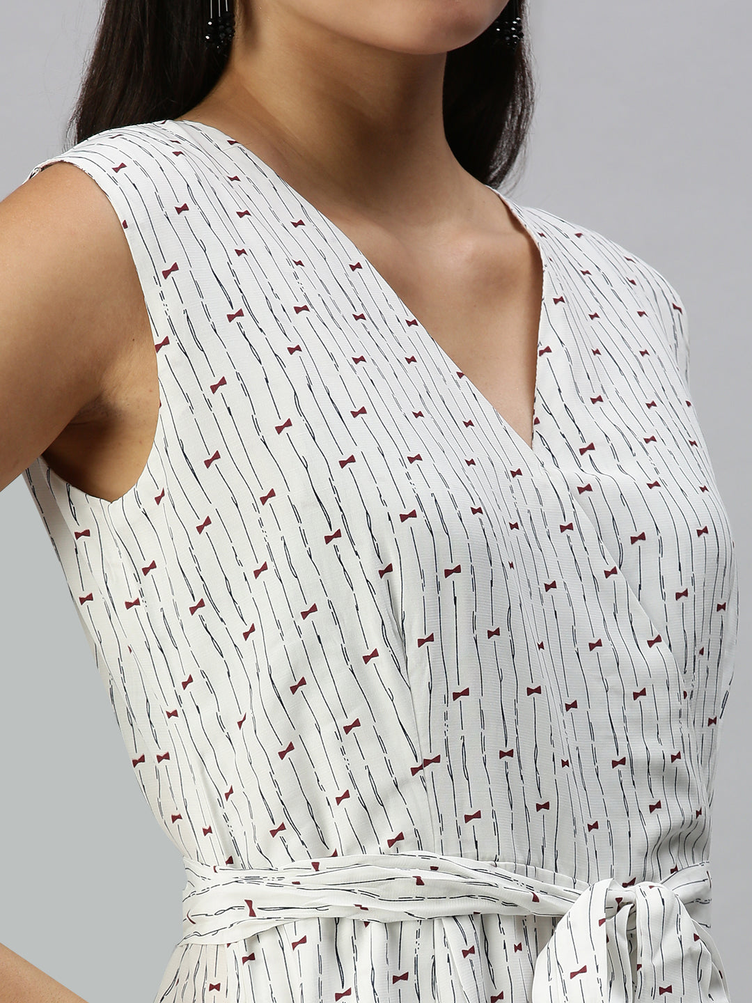 Women's White Printed Basic Jumpsuit