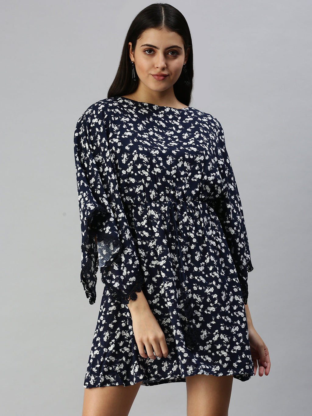 Women's Navy Blue Floral A-Line Dress