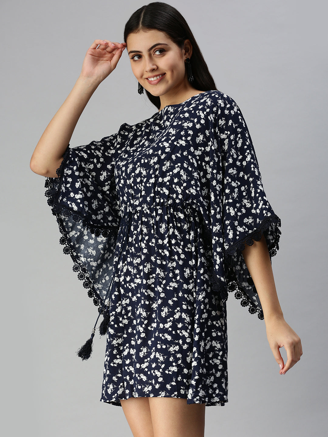 Women's Navy Blue Floral A-Line Dress