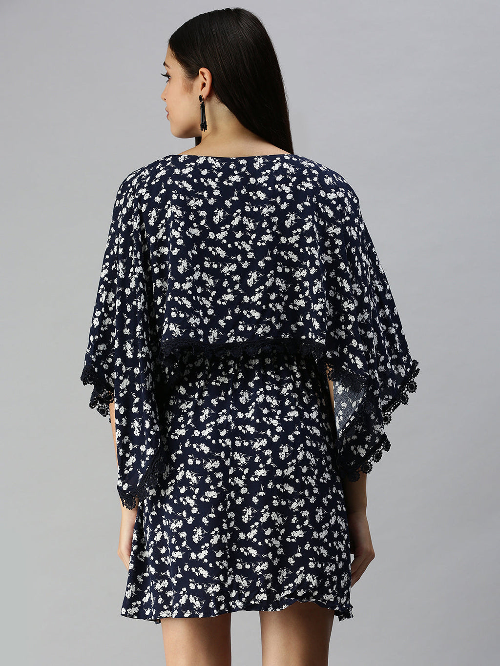Women's Navy Blue Floral A-Line Dress