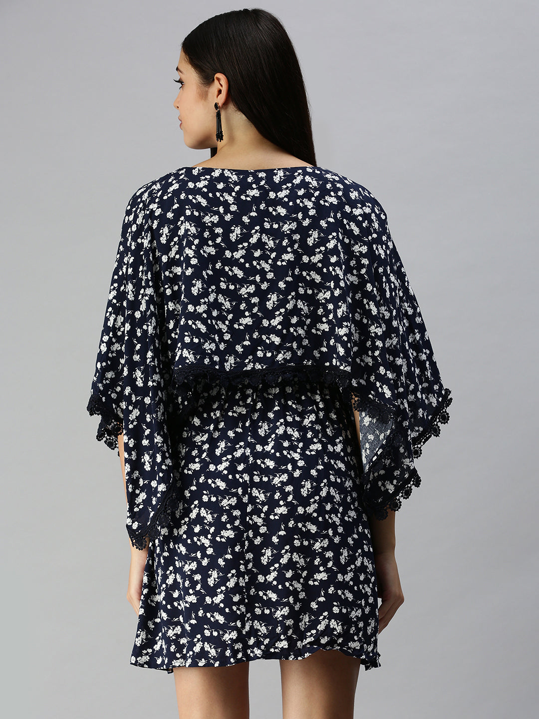 Women's Navy Blue Floral A-Line Dress