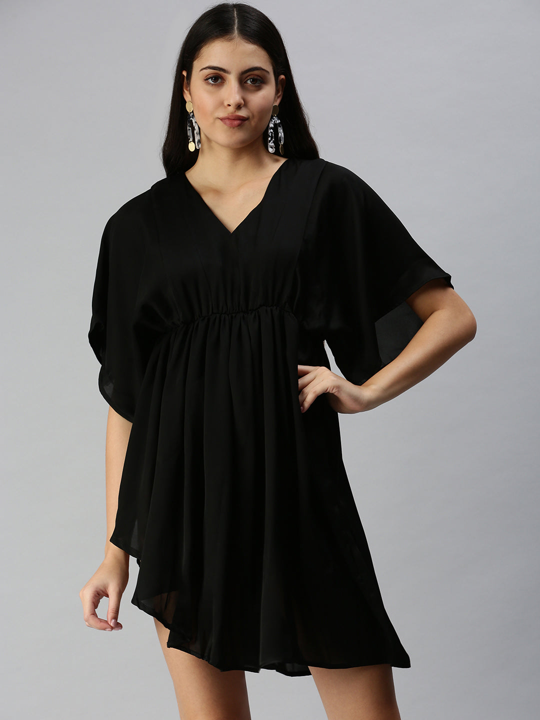 Women's Black Crepe Empire Dress