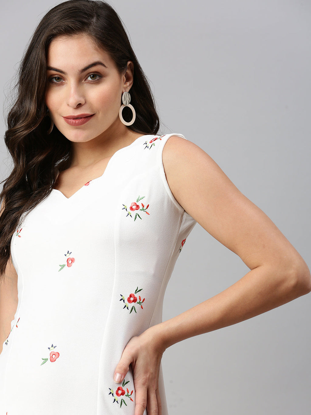Women's White Floral Scuba Sheath Dress
