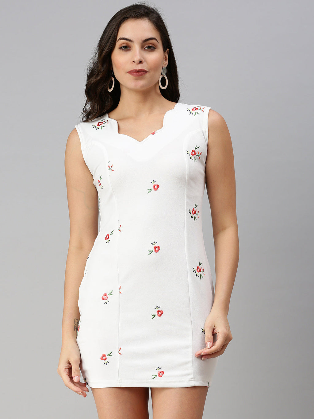 Women's White Floral Scuba Sheath Dress