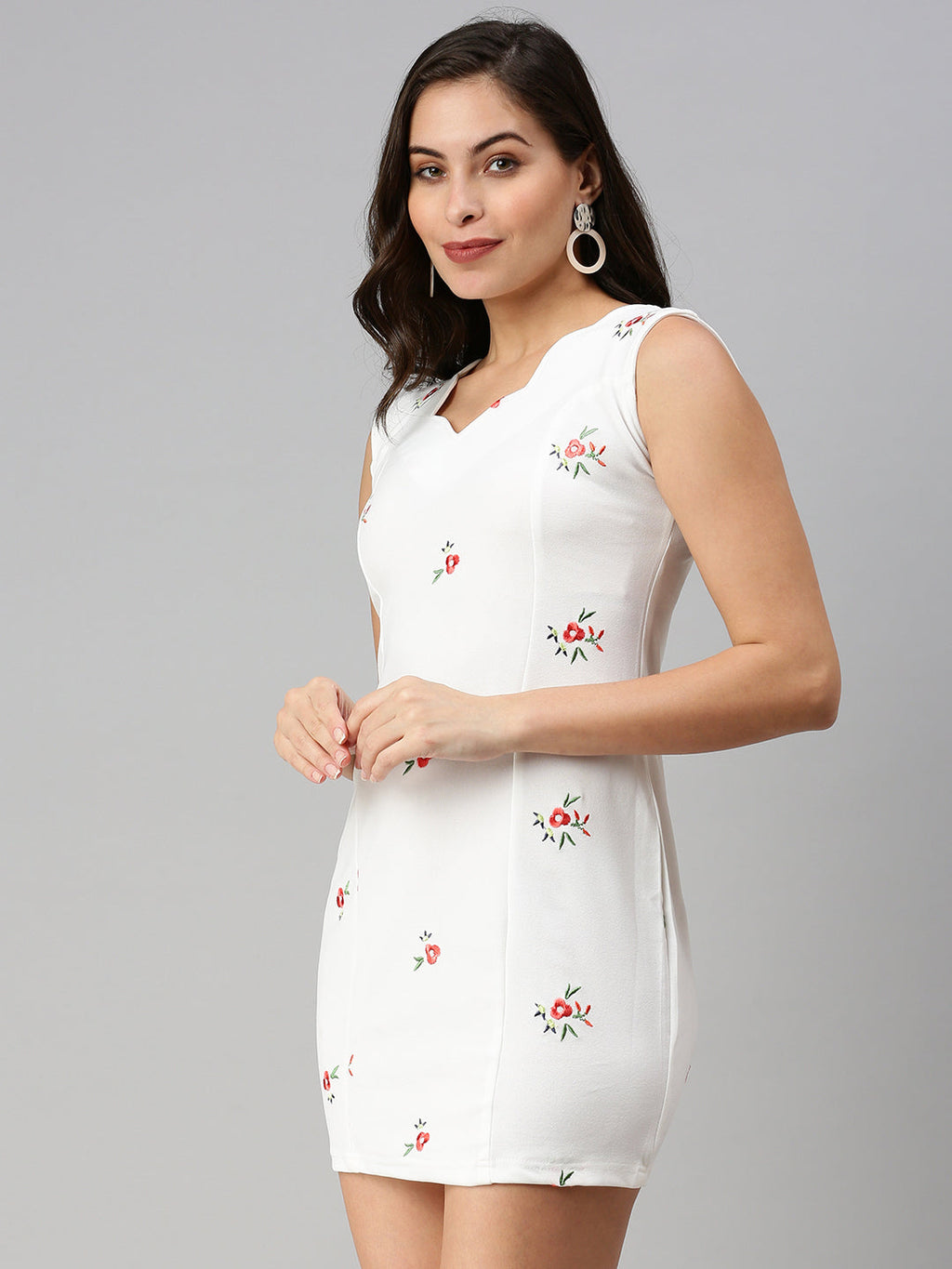 Women's White Floral Scuba Sheath Dress