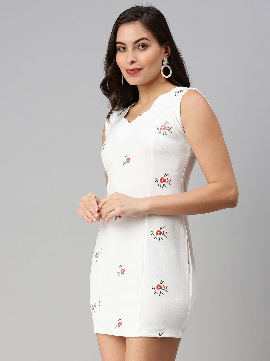 Women's White Floral Scuba Sheath Dress