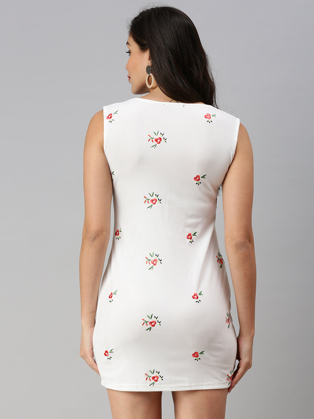 Women's White Floral Scuba Sheath Dress