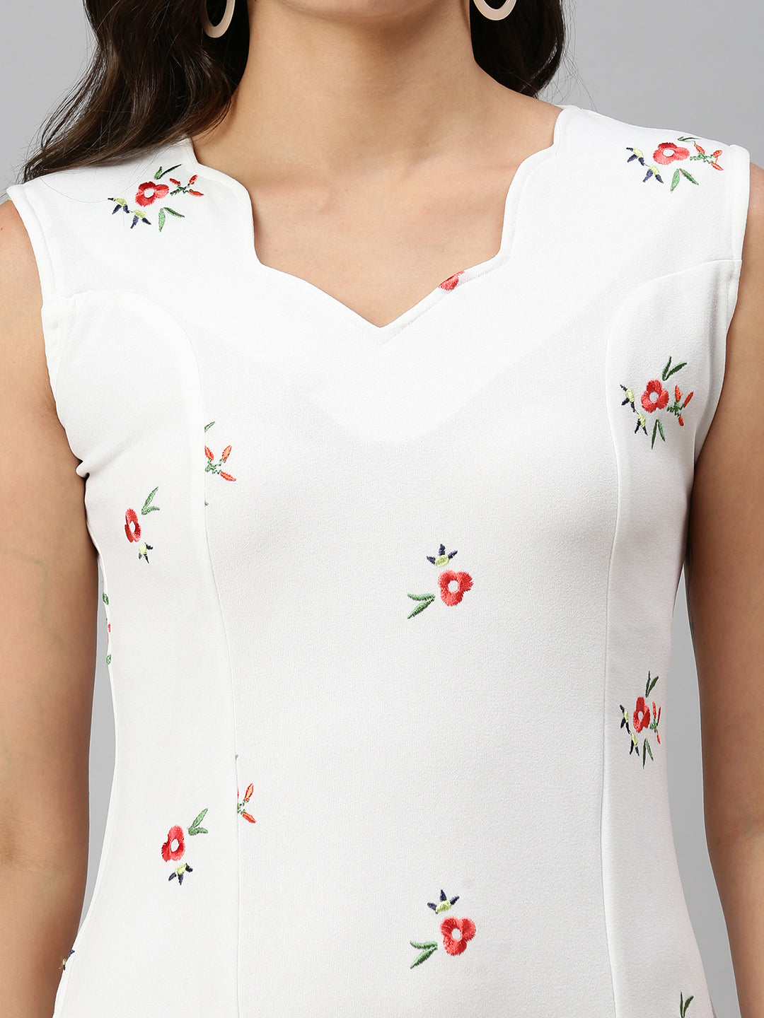 Women's White Floral Scuba Sheath Dress