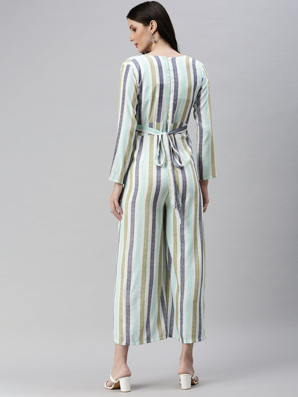 Women's White Striped Basic Jumpsuit