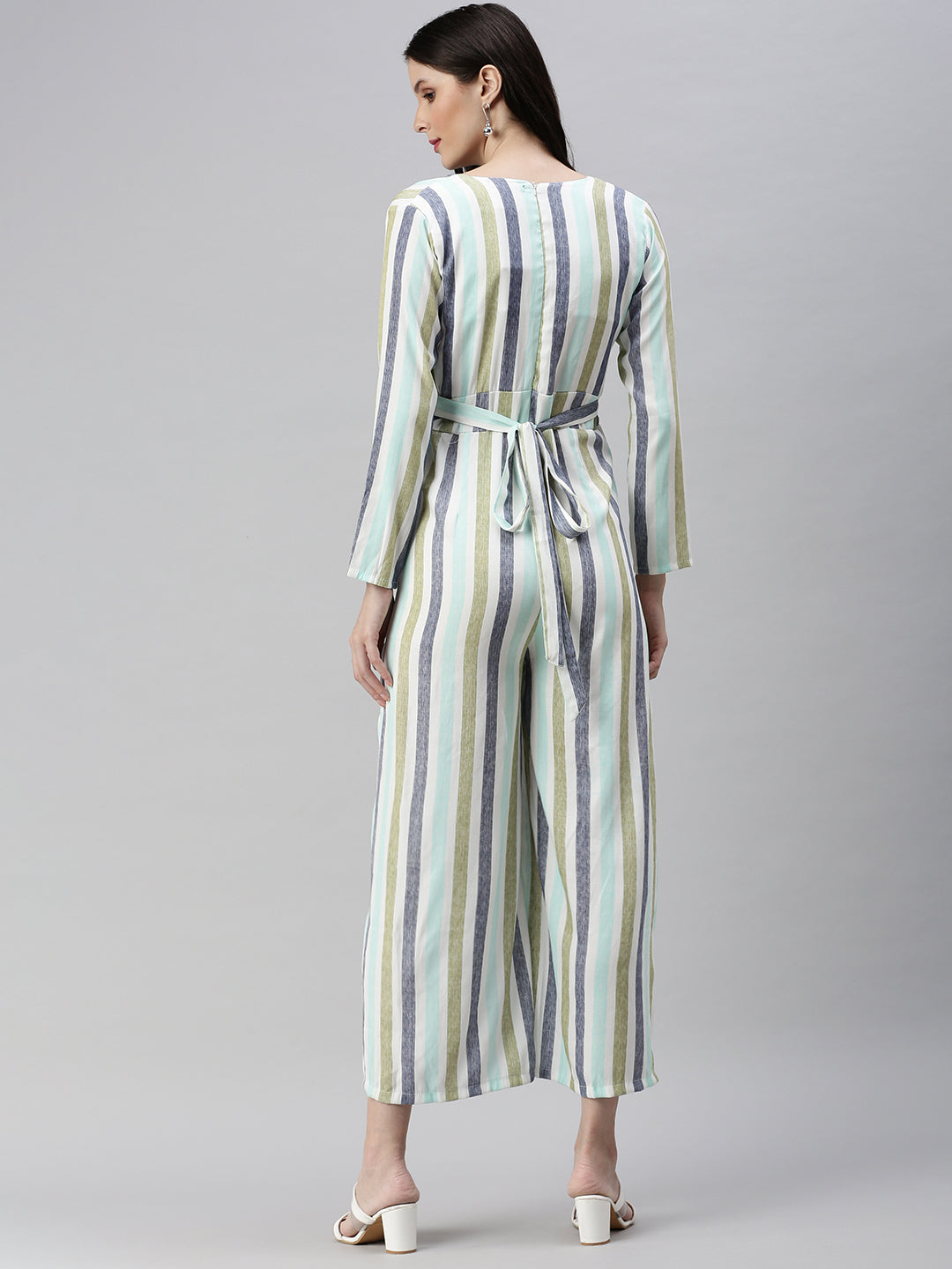 Women's White Striped Basic Jumpsuit