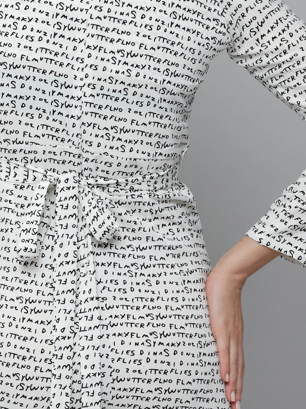 Women's White Printed V-Neck Long Sleeves Basic Jumpsuit