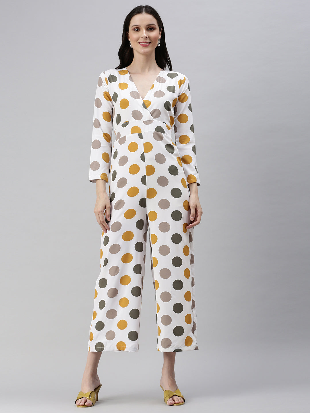 Women's Off White Printed Basic Jumpsuit