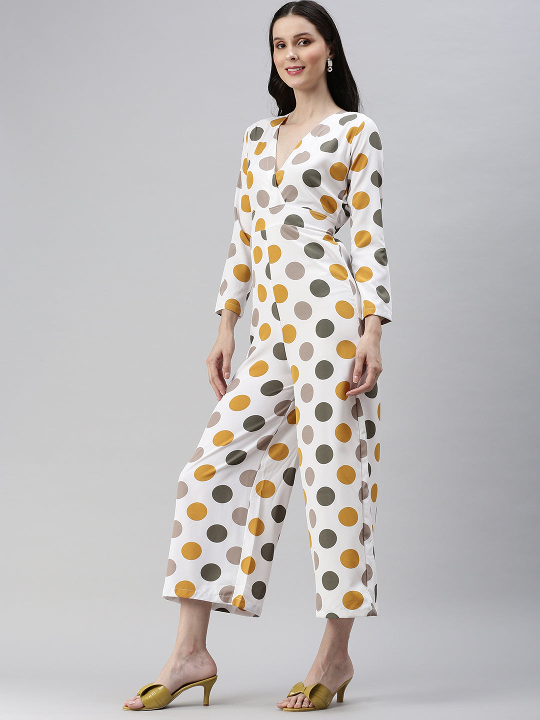 Women's Off White Printed Basic Jumpsuit