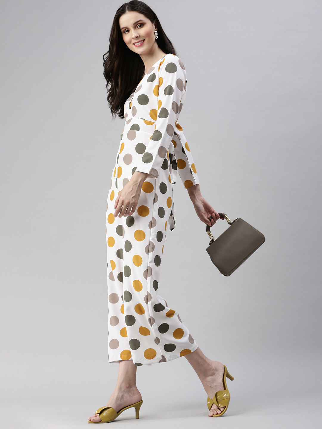 Women's Off White Printed Basic Jumpsuit