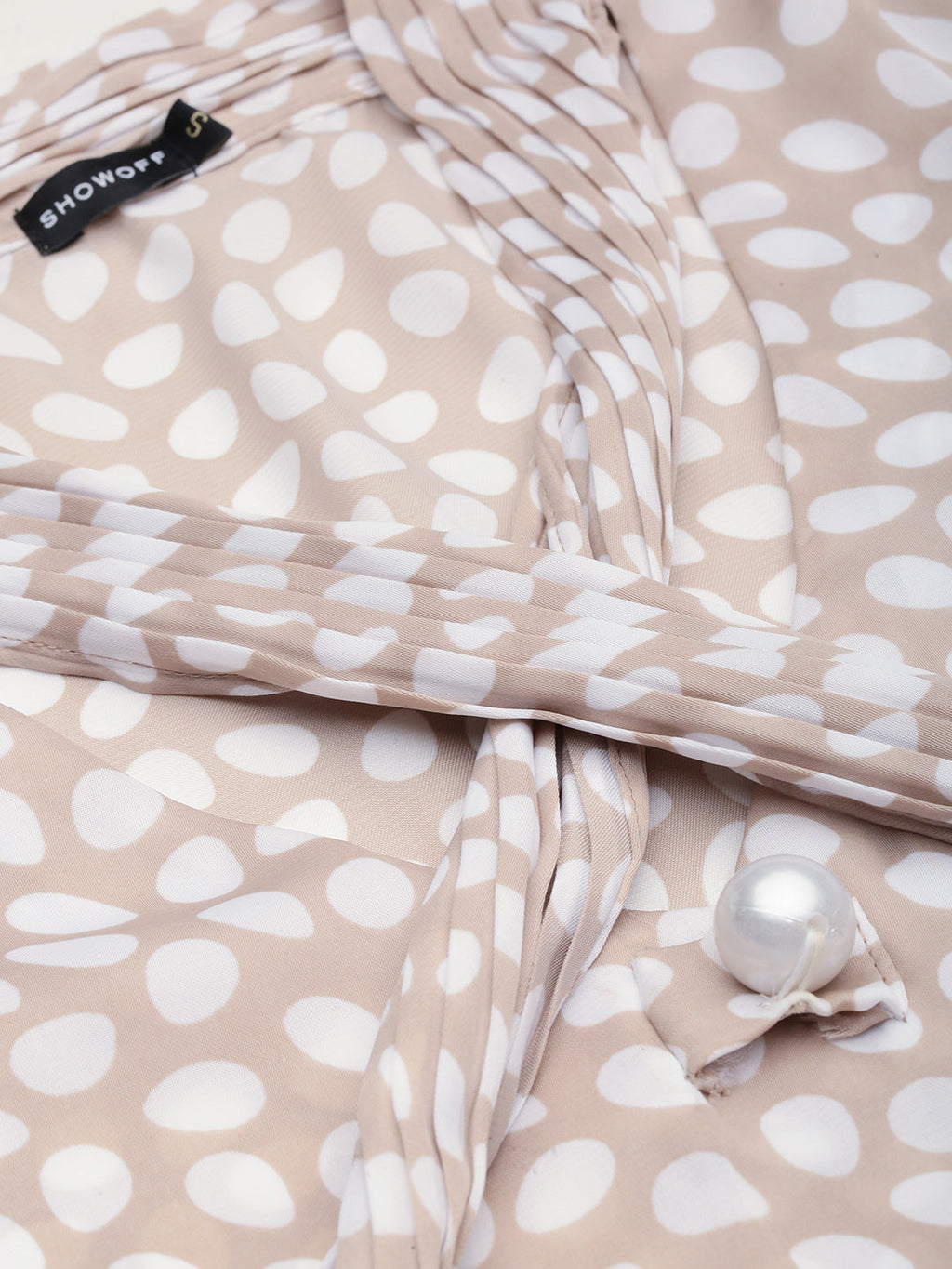 Women's Beige Tie-Up Neck Blouson Dress