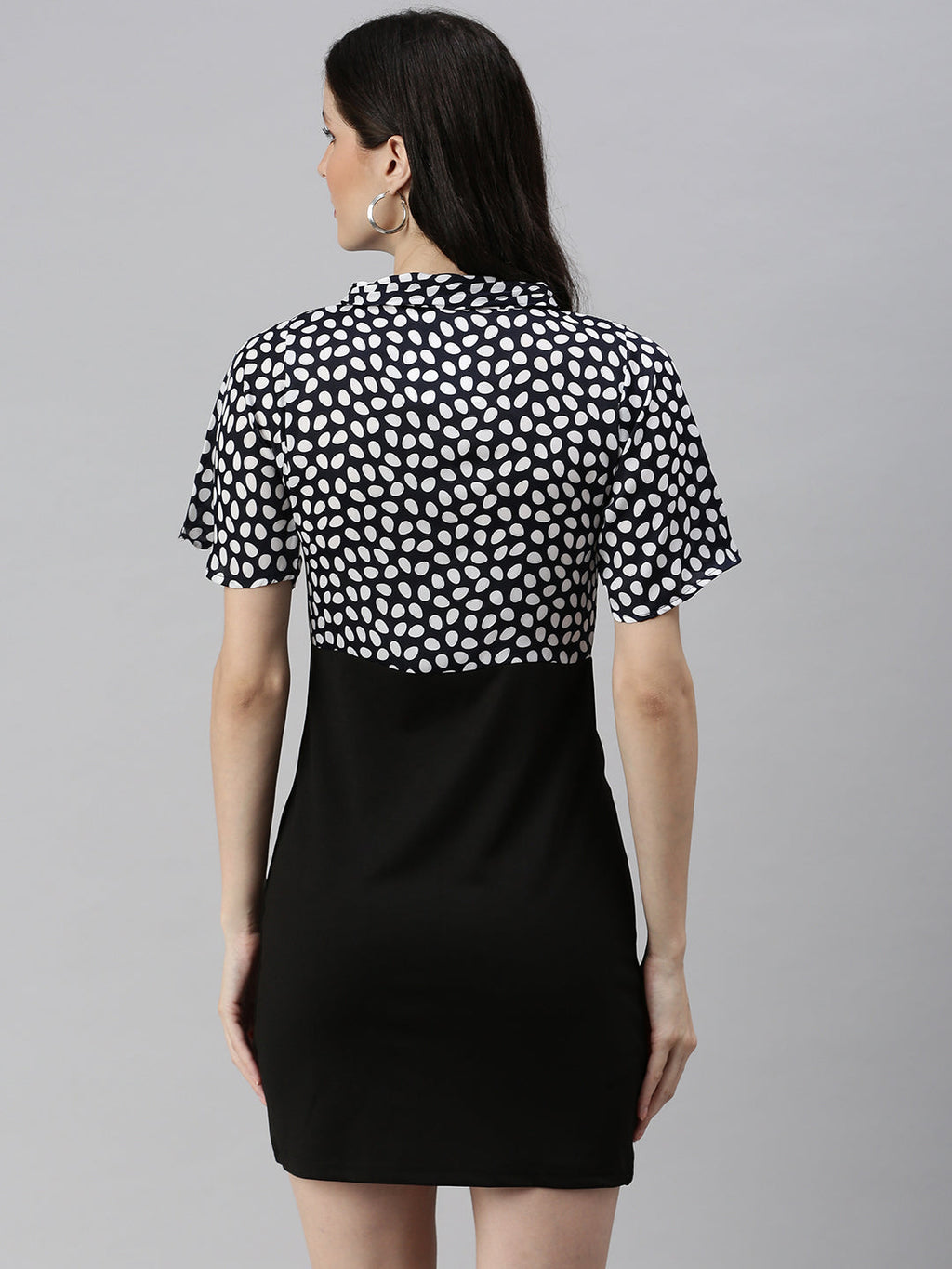 Women's Navy Blue Tie-Up Neck Sheath Dress