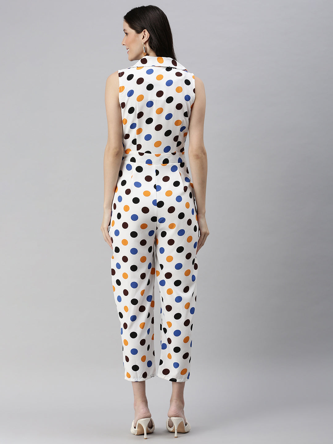 Women's Off White Shawl Neck Printed Basic Jumpsuit